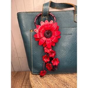 Genuine Leather Flower Purse Charm Red Flower Daisy Leather Bag Charm NEW!